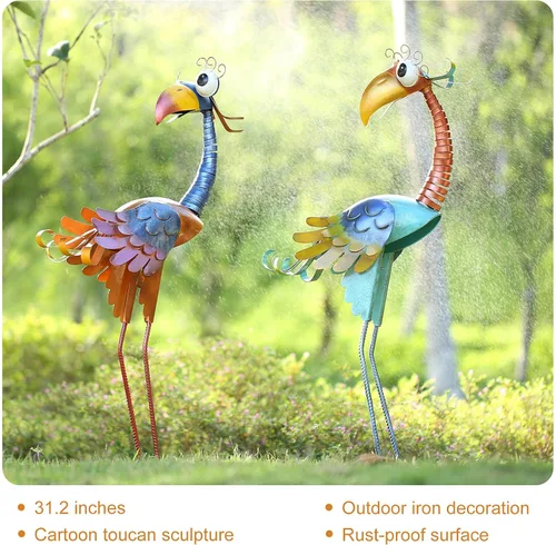 Miniatura 3 de Tooarts Estatua de pájaro de jardín de metal de pie animales adornos de patio trasero escultura al aire libre para decoración de arte de césped