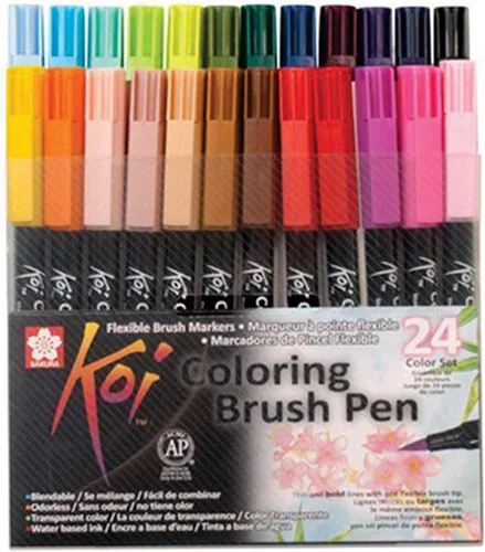 PINCEL MARCADOR ARTISTICO KOI PINCEL PARA COLORAR - CONJ 24 COLORES - USO PROFESIONAL