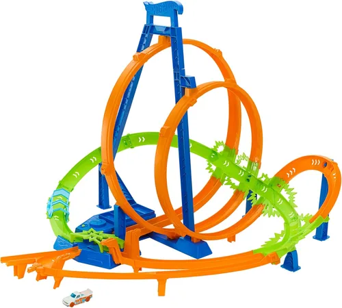 Miniatura 6 de Hot Wheels - Juego de pista de autos de juguete Action Epic Crash Dash con vehículos a escala 1:64 y 5 zonas de acción, impulsado por un motor
