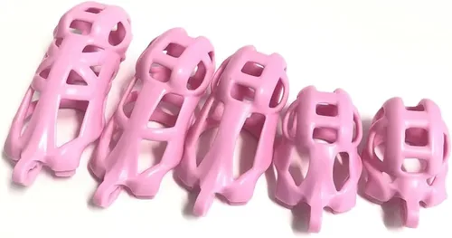 Miniatura 5 de Jaula de castidad rosa 2.0 dispositivo de castidad masculina con 4 anillos de resina ligera jaula de castidad para hombre pene ejercicio de bondage
