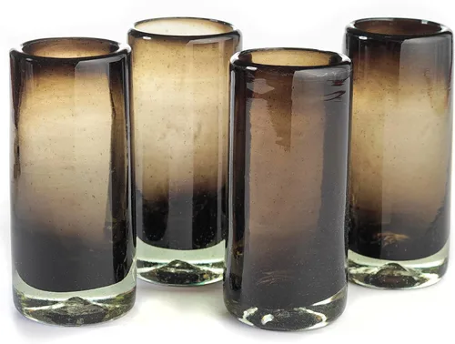 Miniatura 17 de Specialty - Vasos de tequila mexicanos, soplados a mano con color y textura únicos, juego de 4 piezas (borde azul)