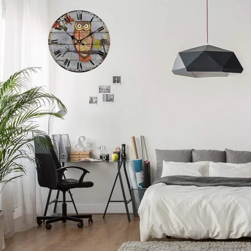 Miniatura 5 de YeYo Reloj de pared de búho hecho de madera, funciona con pilas, decoración del hogar, reloj silencioso de campo francés pintado estilo retro