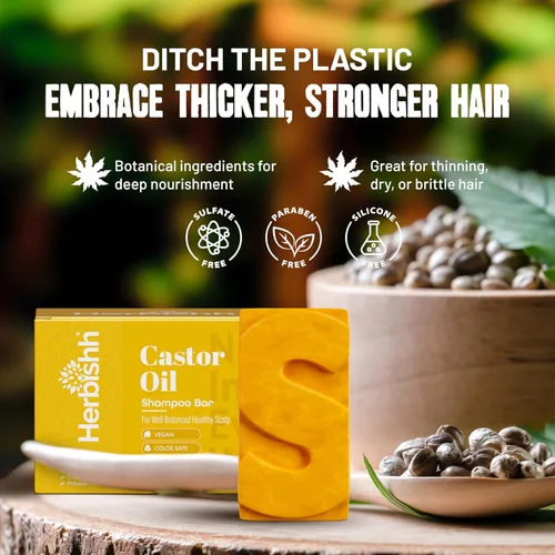 Miniatura 4 de Herbishh Barra de champú de aceite de ricino – Barra de champú sólido nutritivo para el crecimiento y adelgazamiento del cabello – Aceite de ricino