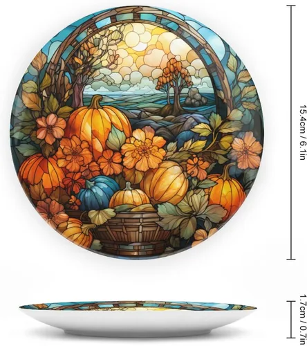 Miniatura 2 de Plato de cosecha de otoño de calabaza para decoración de pared de oficina en casa, plato decorativo con soporte de exhibición, adorno de cerámica