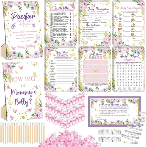 Miniatura 9 de Sherr Juego de 424 chupetes para baby shower, incluye letrero de caza y 50 chupetes acrílicos, Bingo Price Guess How Is Big Search for Brown Baby