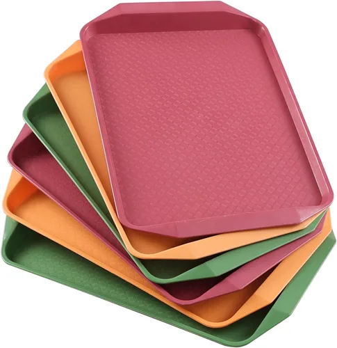 Miniatura 7 de Bandejas plásticas para servir comida rápida, 6 paquetes de bandejas coloreadas de la cafetería