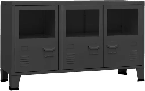 Miniatura 3 de Armario de almacenamiento industrial de metal con 3 puertas, armario de almacenamiento de piso negro, gabinete de almacenamiento multiusos