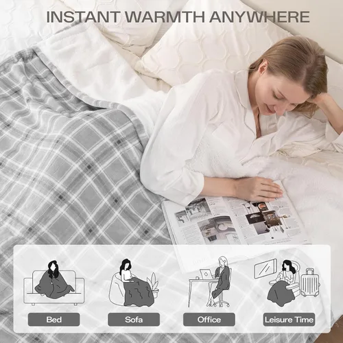 Miniatura 7 de Manta Térmica Tamaño Completo, Manta Eléctrica 72"x84" para Cama con 8 Niveles de Calentamiento Rápido y 10 Horas de Apagado Automático, Manta