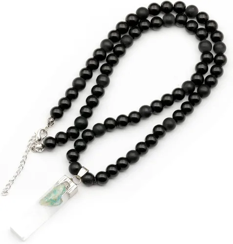Miniatura 138 de Colgante de turmalina cruda natural, Collar de cuentas de ónix negro genuino, Collar de piedra negra, Collar de piedras preciosas, Cuentas de 0.315