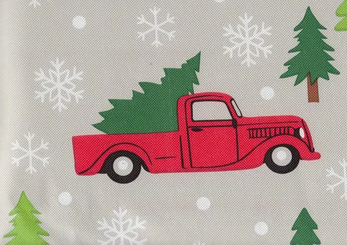 Miniatura 6 de St. Nicholas Square Mantel de vinilo, diseño navideño de camión rojo navideño, parte trasera de franela (70 redondos)