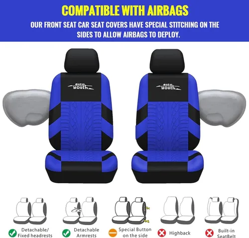 Miniatura 4 de AUTOYOUTH - Juego completo de fundas para asientos de auto, fundas para asientos delanteros y asiento trasero dividido para mujer, juego de Azul