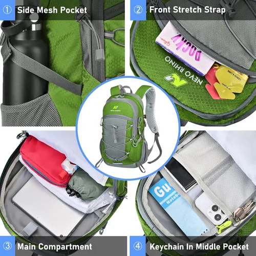 Miniatura 3 de N NEVO RHINO Mochila de senderismo 20L resistente al agua, mochila de día ligera para viajes, mochila pequeña para hombres y mujeres
