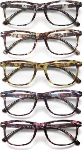 Miniatura 10 de JOLISU Paquete de 5 lentes de lectura para mujer, elegantes lentes de lectura con bloqueo de luz azul, lentes de bisagra de resorte para mujeres