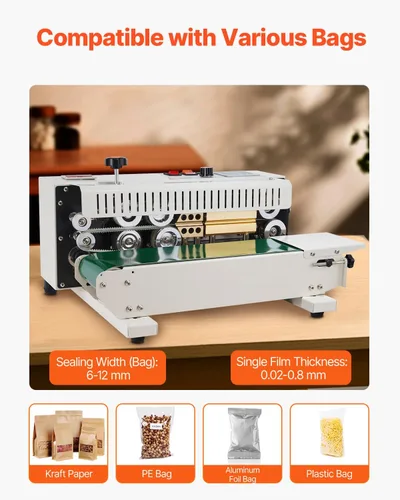 Miniatura 3 de VEVOR Máquina de sellado continuo de bandas de bolsas FR900K Máquina selladora de banda con control de temperatura digital Sellador de bolsas