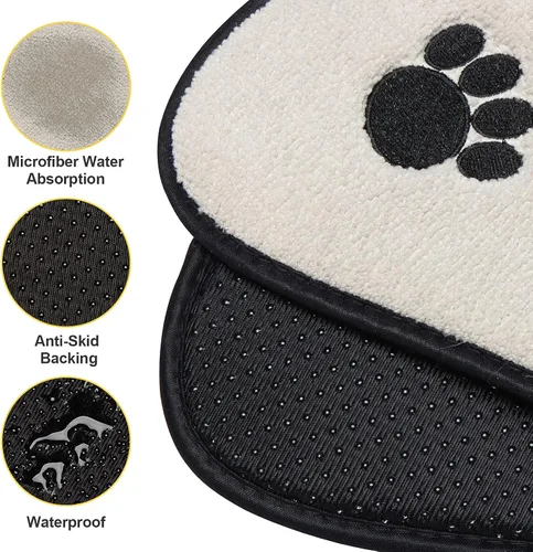 Miniatura 3 de Alfombrilla de secado para tazón de mascotas evita que el agua y los alimentos se derramen (paquete de 2)