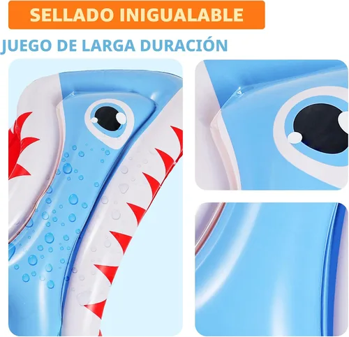 Miniatura 6 de iPlay, iLearn Juguete inflable 3 en 1 de piscina de tiburón para niños, juego de piscina inflable de baloncesto y fútbol, juego de lanzamiento