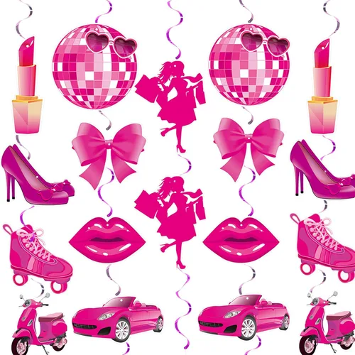 Decoraciones de fiesta rosadas – Decoración de despedida de soltera para niñas color rosa intenso – Suministros de cumpleaños de princesa para