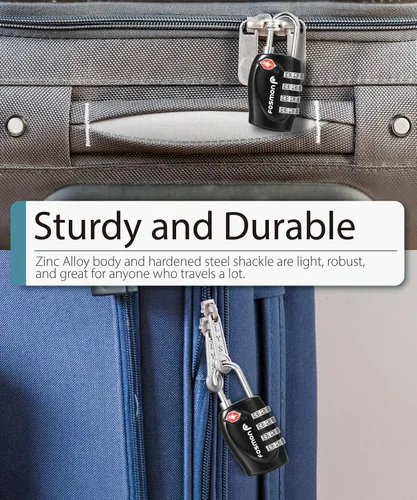 Miniatura 5 de Fosmon TSA Accepted Luggage Locks, 4 Pack, Resettable Multi-Use 4 Digit Combination Padlock, Zinc Alloy Shackle, Ideal for Travel Bag, Suitcase