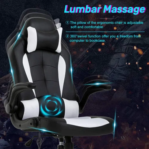 Miniatura 6 de Silla de juegos, silla de oficina, silla de escritorio, silla ergonómica de respaldo alto con soporte lumbar, reposabrazos abatibles, reposacabezas