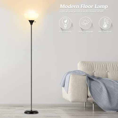 Miniatura 5 de RISLG Lámpara de pie, lámpara de pie para dormitorio, pantalla blanca resistente a caídas, interruptor giratorio, lámpara de pie industrial de metal
