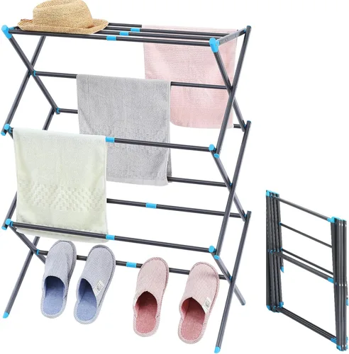 Miniatura 12 de APEXCHASER Tendedero de Ropa Plegable - Tendedero de Lavandería de 3 Niveles para Ropa, Secadora de Ropa de Metal Expandible, Toallero Plegable