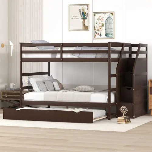 Miniatura 18 de Harper & Bright Designs Literas de tamaño individual sobre matrimonial, litera con escaleras y nido, literas de madera con estante de almacenamiento
