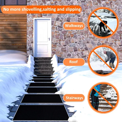 Miniatura 5 de Alfombrillas térmicas para derretir nieve al aire libre, alfombrilla de goma térmica antideslizante de 10" x 30" para hielo, velocidad