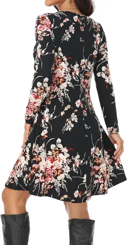 Miniatura 3 de Vestido casual para mujer, holgado, de manga larga, con volantes, cuello redondo, con bolsillos