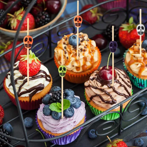 Miniatura 2 de Boao 200 palillos de calavera, palillos de dientes de calavera, palillos de frutas, palillos de dientes, sándwich, aperitivo, brochetas de bambú