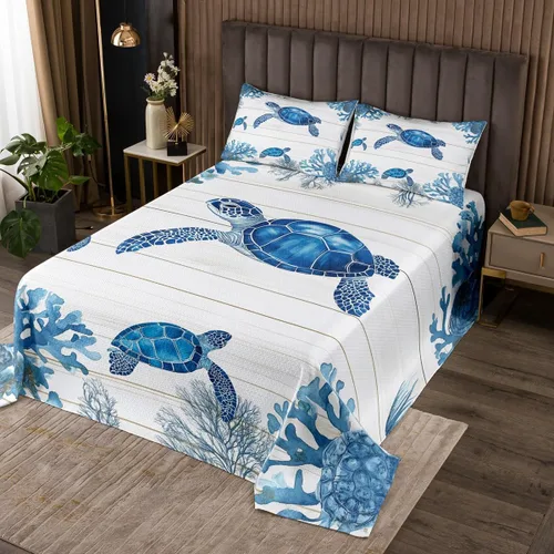 Miniatura 10 de Erosebridal Juego de colcha náutica, juego de edredón de lancha de vela, faro, acuarela con temática oceánica, juego de ropa de cama de verano