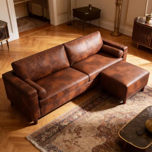 Miniatura 16 de Vesgantti Sofá de piel sintética de 100 pulgadas con otomana móvil, asiento ancho en forma de L, sofá de piel sintética con bolsillo lateral, cómodo