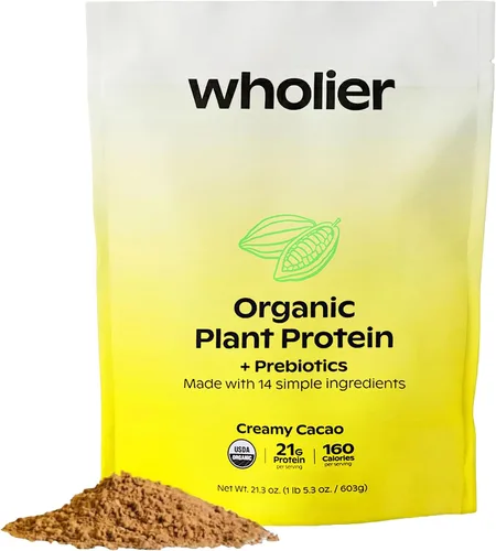 wholier Proteína vegetal orgánica en polvo + prebióticos y aminoácidos, 0.74 oz de proteína de chocolate en polvo, USDA orgánico, apoyo para la