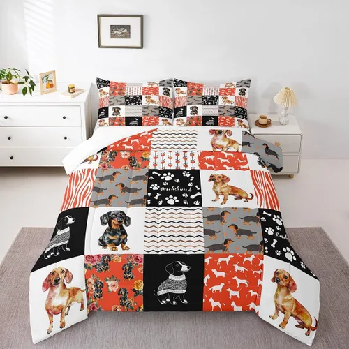 Miniatura 14 de Erosebridal Lindo juego de edredón de perro Corgi para niños y niñas, juego de ropa de cama romántico de flores rosas tamaño individual, edredón