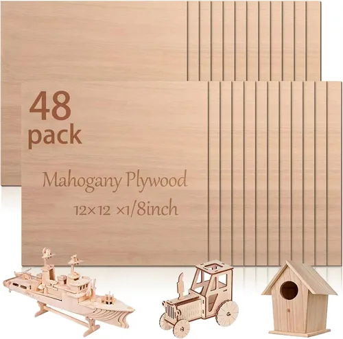 Miniatura 32 de 48 piezas de madera contrachapada de abedul báltico, 12 x 12 x 1/8 pulgadas, 0.118 pulgadas de grosor, madera sin terminar para manualidades, corte