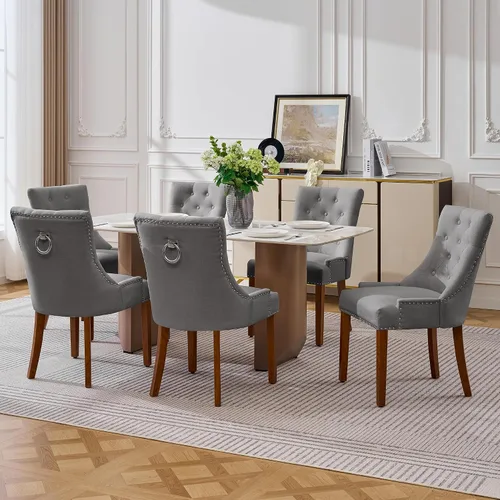 Miniatura 26 de adochr Juego de 2 sillas de comedor de terciopelo, sillas de cocina tapizadas con patas de metal, respaldo abotonado moderno con anillo de tracción