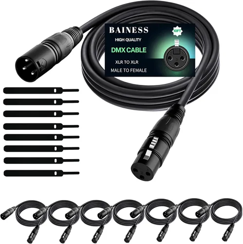 Miniatura 9 de Cable DMX flexible de 10 pies de señal XLR macho a hembra, cable DMX para iluminación de escenario, luces de DJ, cabezal móvil y accesorios LED par