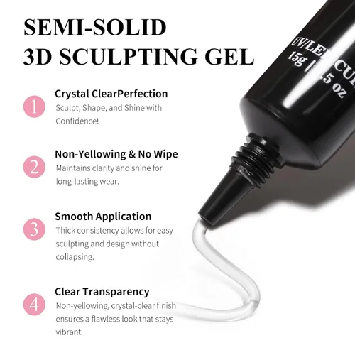 Miniatura 7 de Gel para esculpir arte de uñas 3D de 0.51 onzas, multifuncional para moldear dibujo y pegamento de gemas, gel transparente que no se limpia
