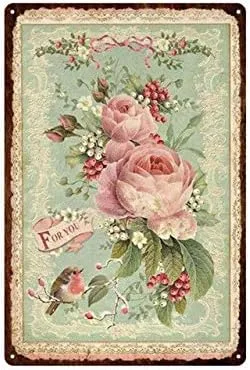 Pintura artística pastoral vintage con diseño de rosas, decoración para el hogar, sala de estar, jardín, placa de pared de metal, letrero de estaño