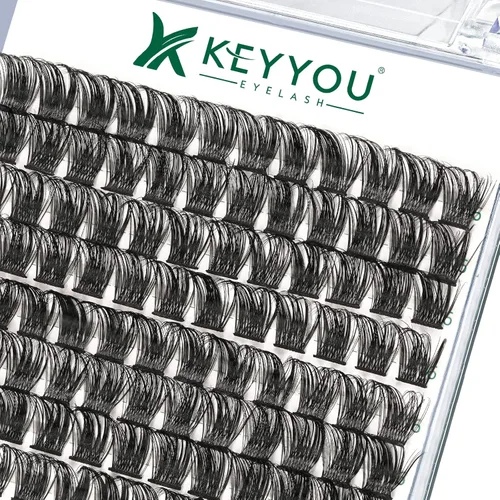Miniatura 23 de KEYYOU Racimos de pestañas, 96 piezas de extensiones de pestañas DIY, rizado D de 16 mm, negro, realista, no irritante, fácil de colocar en casa