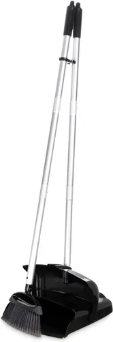 Carlisle FoodService Products Duo-Pan - Juego de escoba y recogedor vertical con cabezal de escoba ajustable para limpieza de suelos, restaurantes y