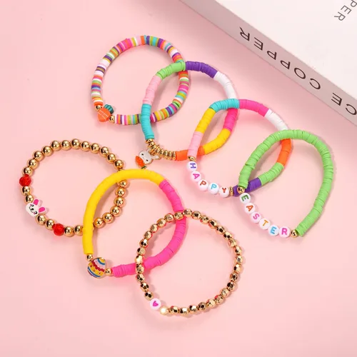 Miniatura 224 de Surfer Heishi - Pulseras apilables para mujer, apilables, de vinilo arcoíris, disco de arcilla, pulseras elásticas para la amistad, joyería bohemia