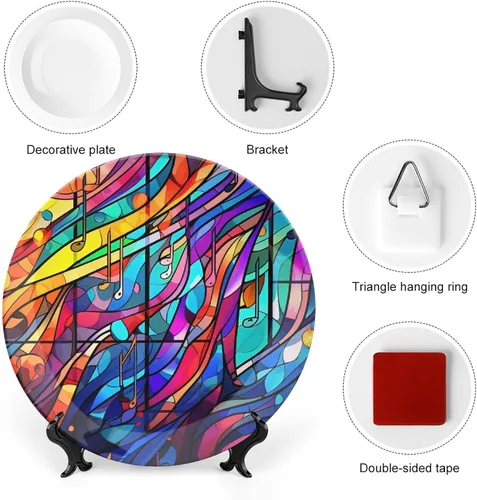 Miniatura 3 de Platos decorativos para decoración del hogar, notas musicales, bandeja decorativa con diseño de vitrales para mesa, plato de cena de cerámica