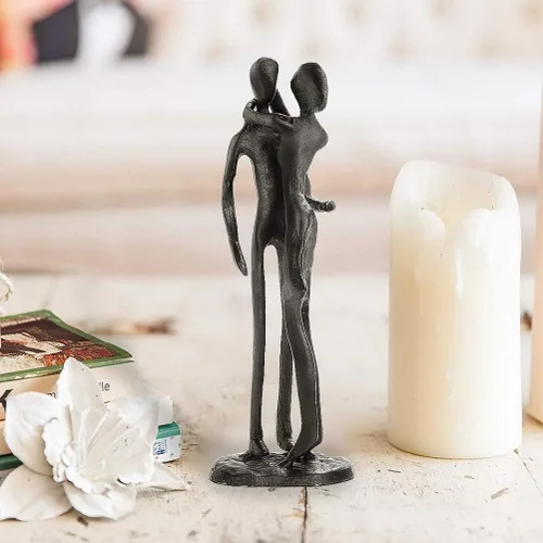 DreamsEden Escultura de hierro de sexta boda, estatua de pareja de hierro fundido hecha a mano para esposa, marido, recuerdo romántico para 17, 25,