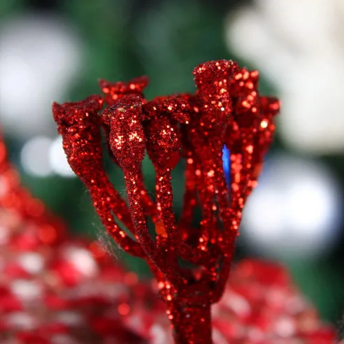 Miniatura 4 de vctops 10 unidades de flores artificiales con purpurina para corona de árbol de Navidad, adornos de bricolaje de 6.3 pulgadas, flores falsas