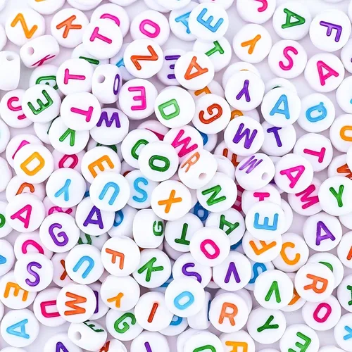 Miniatura 9 de 1600 piezas de cuentas de letras redondas negras y coloridas A-Z, cuentas de alfabeto acrílico de 4x7mm para hacer joyas con dijes