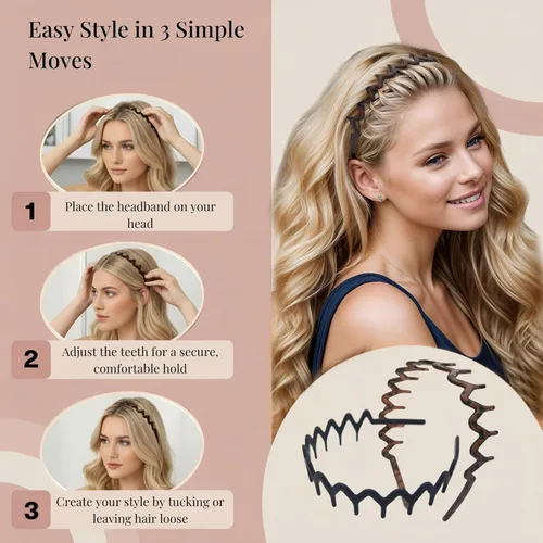 Miniatura 4 de Diademas en zig zag para mujeres y hombres, diadema ondulada de plástico antideslizante con peine de dientes, diademas clásicas de los años 90