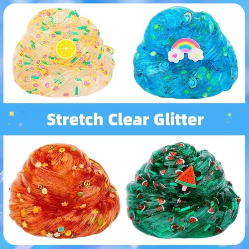 Miniatura 5 de Kit de slime transparente, paquete de 5 unidades de limo de cristal crujiente con purpurina, regalos de fiesta, juguete para aliviar el estrés