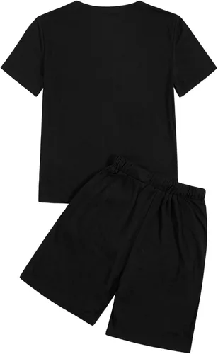 Miniatura 2 de OYOANGLE Conjunto de 2 piezas para niño con estampado gráfico, camiseta de manga corta y pantalones cortos