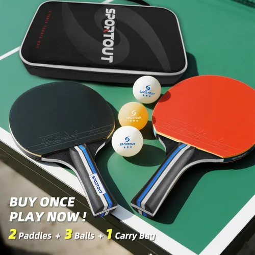 Miniatura 2 de Sportout Juegos de palas de ping pong, remo portátil de tenis de mesa con pelotas, estuche de almacenamiento de primera calidad, raqueta de tenis