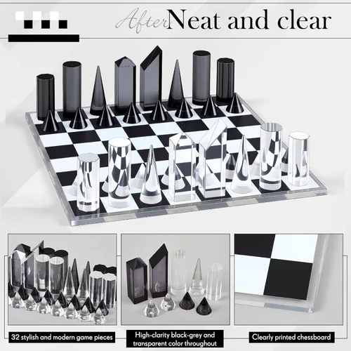 Miniatura 6 de Juego de ajedrez de acrílico VioraWhite, tablero de juego de mesa grande moderno de 11.8 x 11.8 pulgadas para adultos